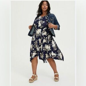 torrid Navy Floral Midi Dress with White & Gold Print